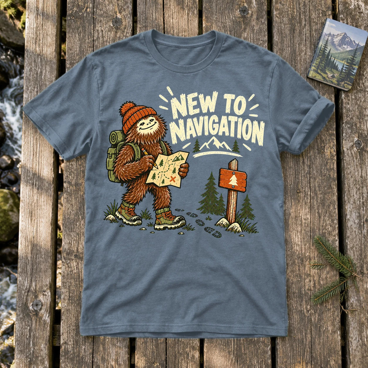 New to Navigation Bigfoot Graphic Tee on Heather Indigo Everyday Soft Tee