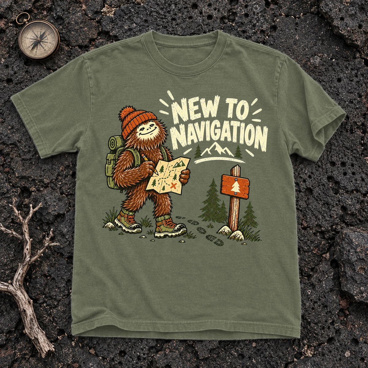New to Navigation Bigfoot Graphic Tee on Moss Premium Tee