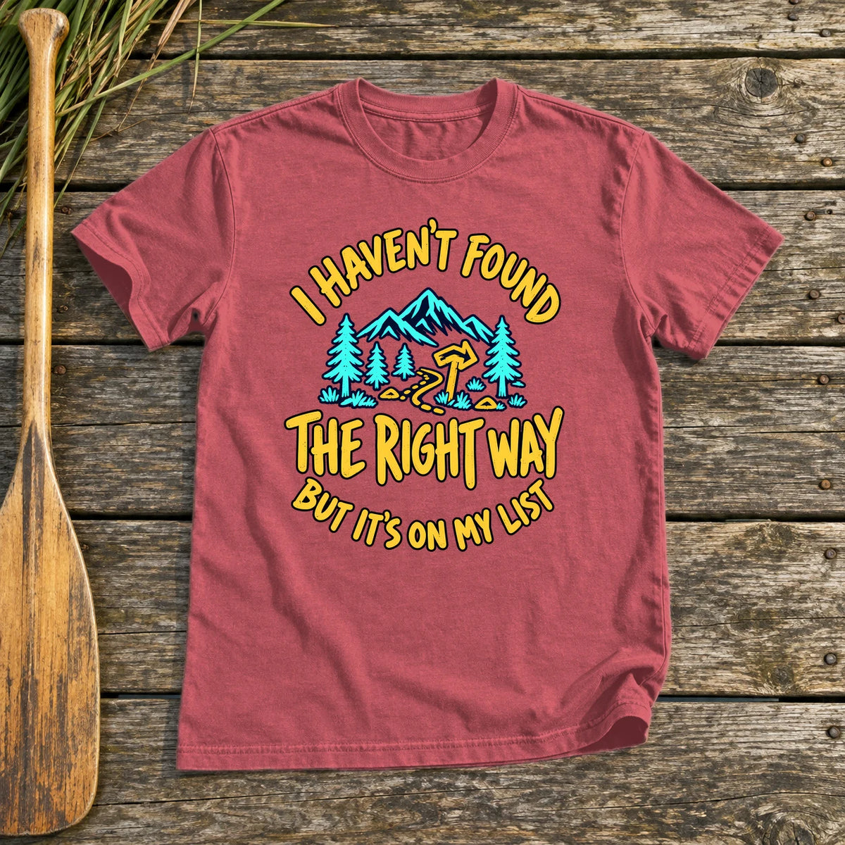 The Right Way Adventure Graphic Tee on Heather Red Everyday Soft Tee