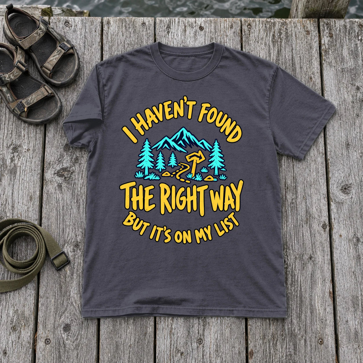 The Right Way Adventure Graphic Tee on Navy Premium Tee