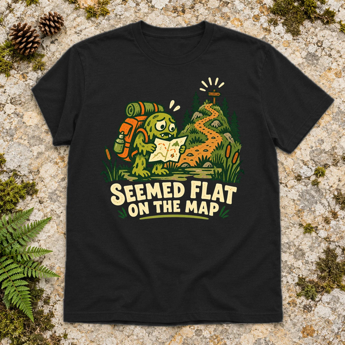 Seemed Flat On The Map Graphic Tee on Black Everyday Soft Tee
