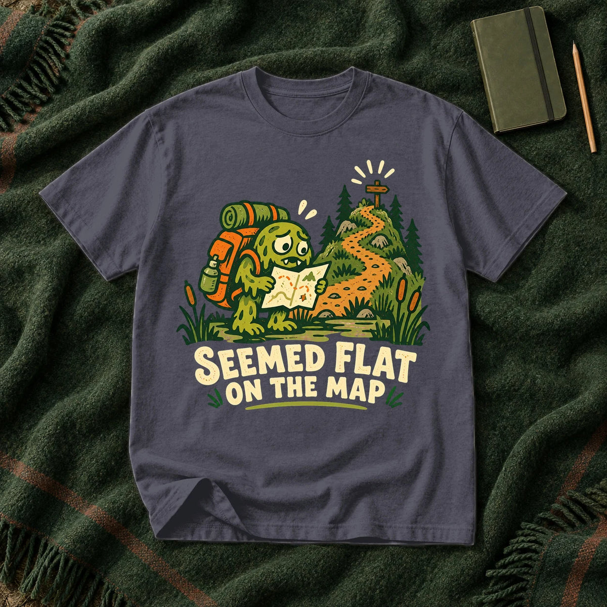 Seemed Flat On The Map Graphic Tee on Navy Premium Tee