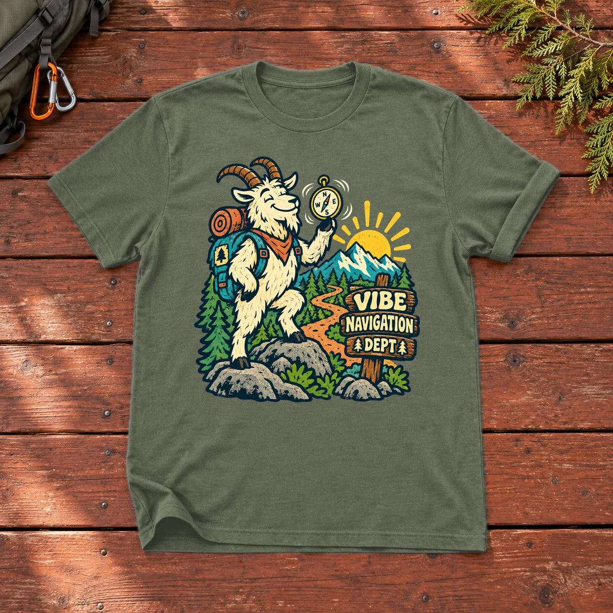 Vibe Navigation Dept Graphic Tee on Military Green Everyday Soft Tee