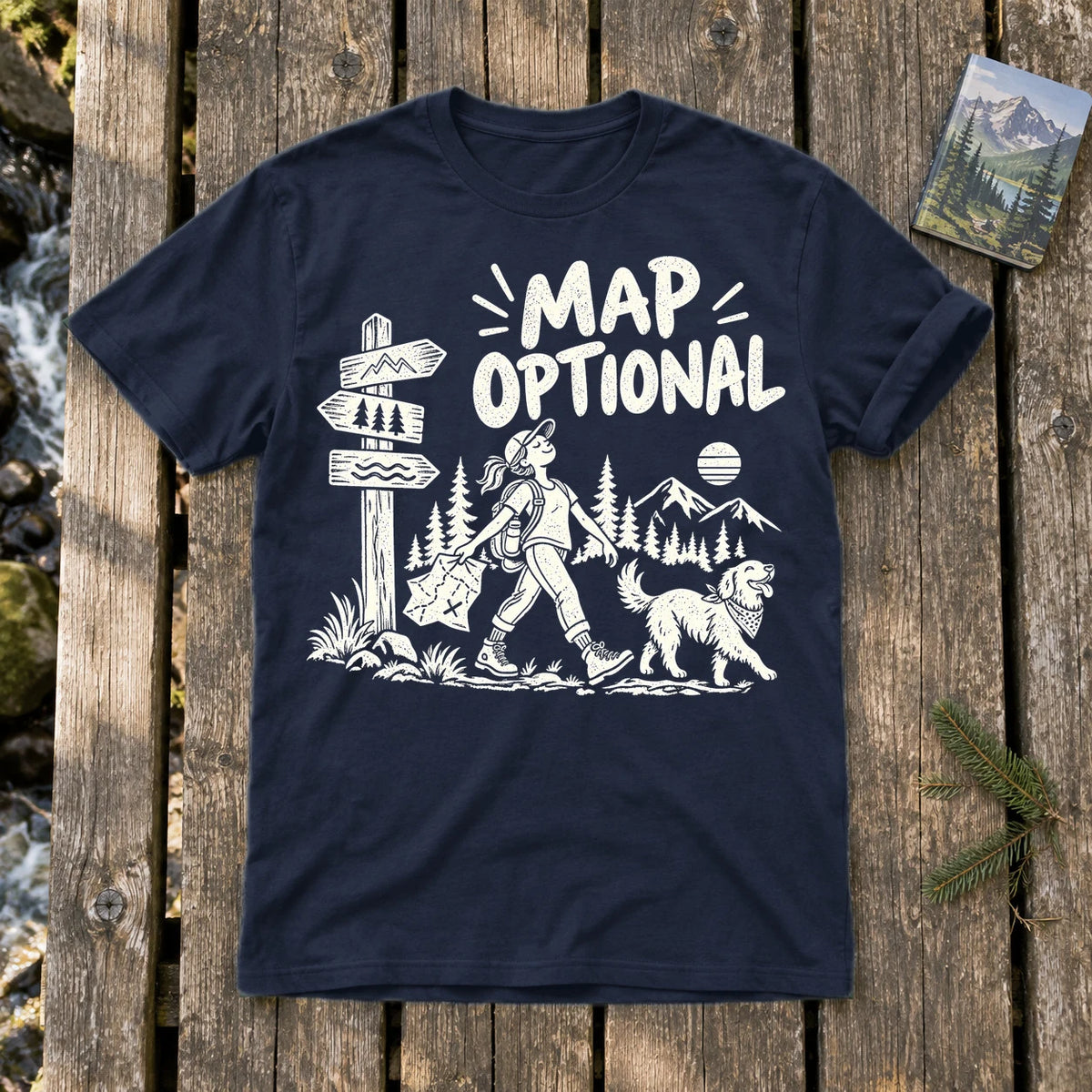 Map Optional Hiking Graphic Tee on Navy Everyday Soft Tee