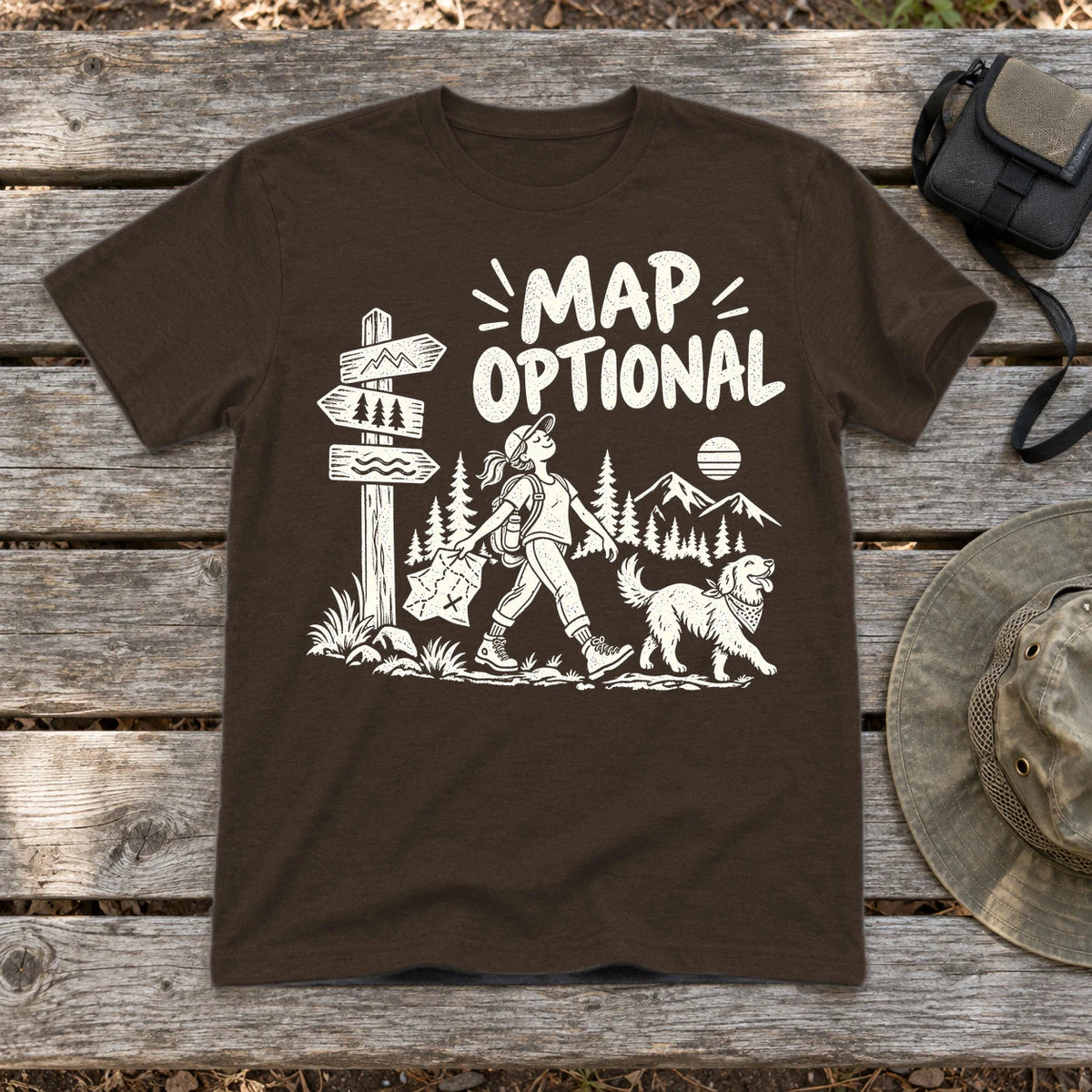 Map Optional Hiking Graphic Tee on Dark Chocolate Everyday Soft Tee