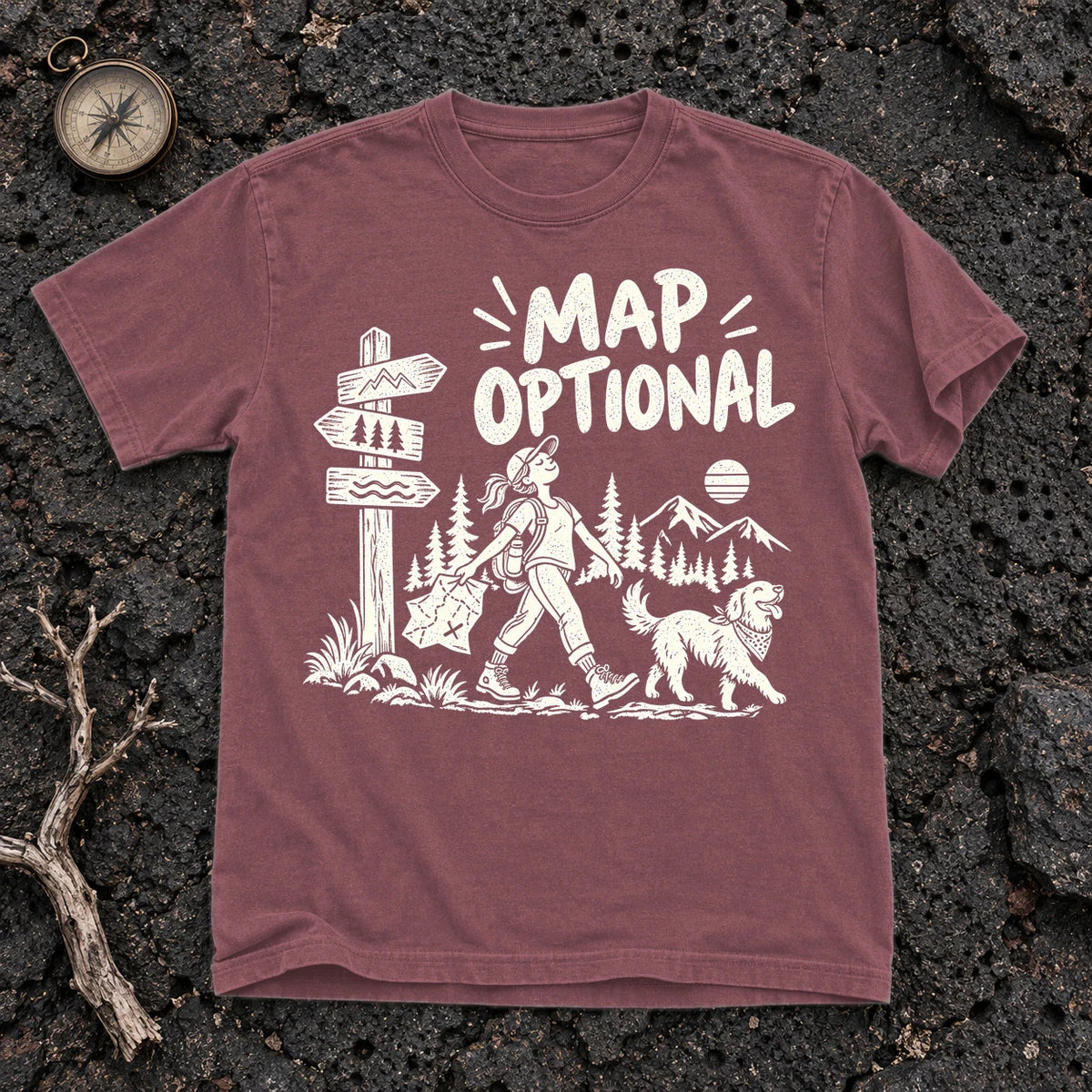 Map Optional Hiking Graphic Tee on Brick Premium Tee