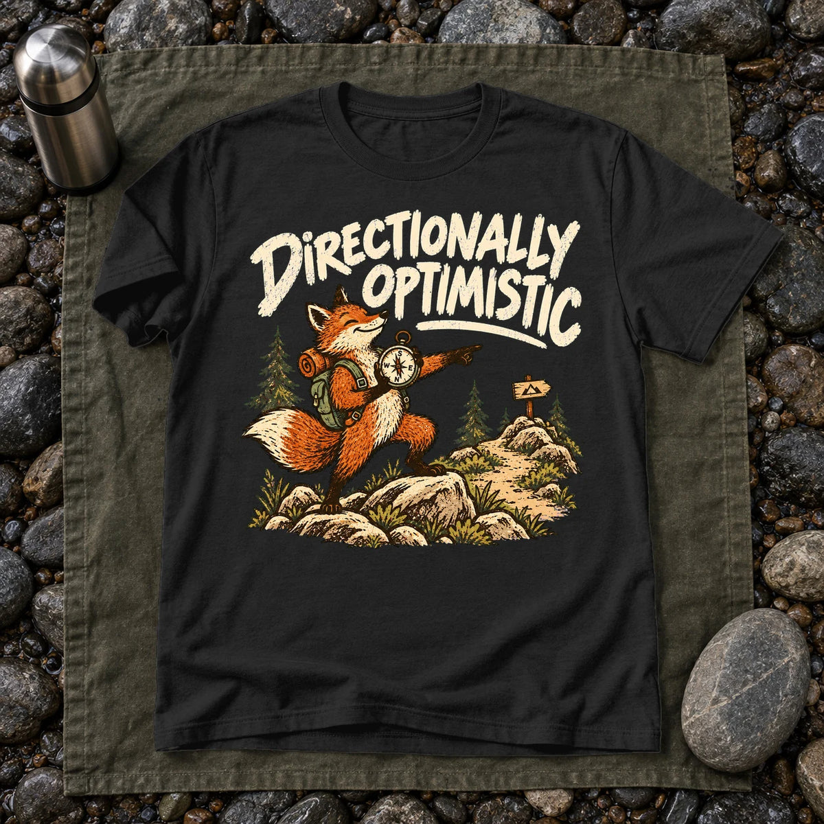 Directionally Optimistic Fox Graphic Tee on Black Everyday Soft Tee