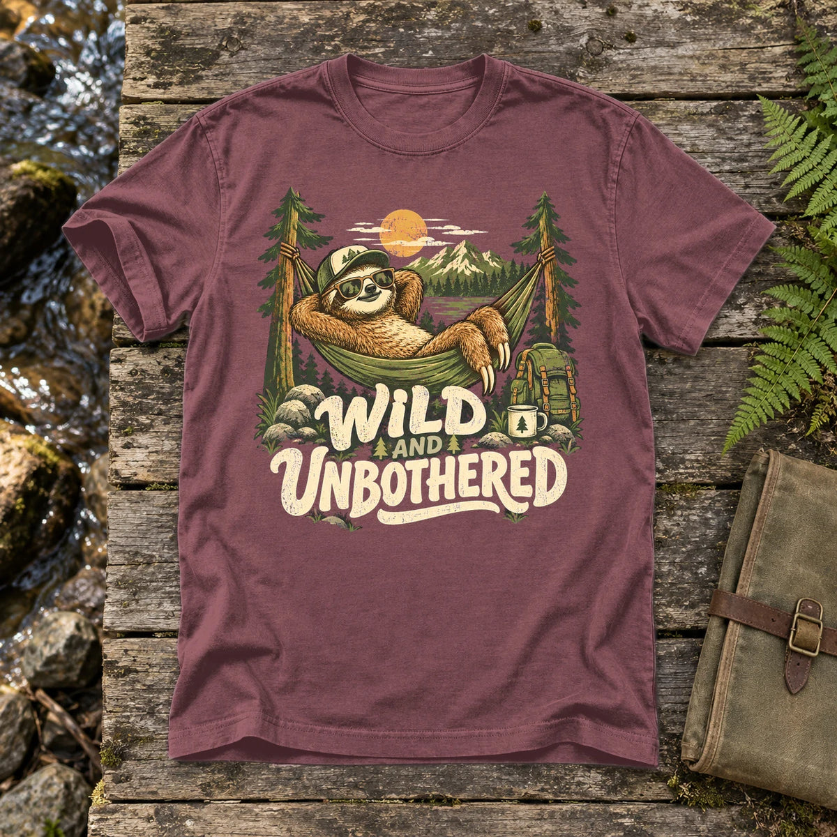 Wild & Unbothered Sloth Graphic Tee on Brick Premium Tee