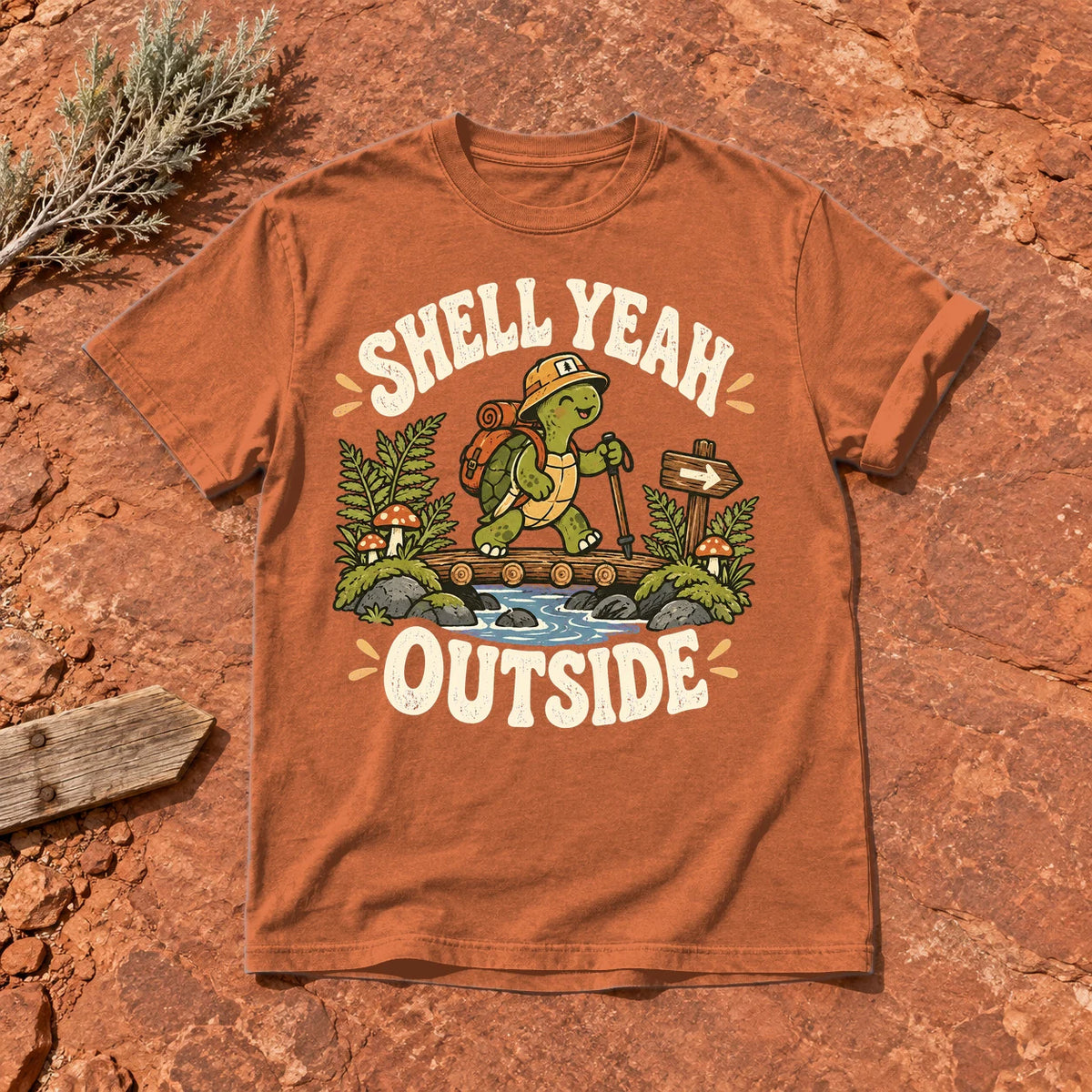 Shell Yeah Outside Hiking Turtle Graphic Tee on Yam Premium Tee