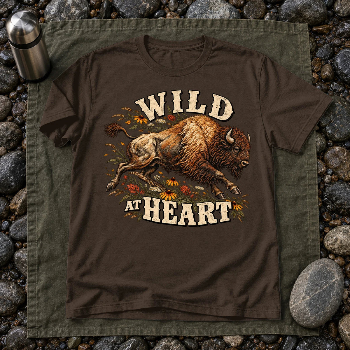 Wild at Heart Bison Graphic Tee on Dark Chocolate Everyday Soft Tee