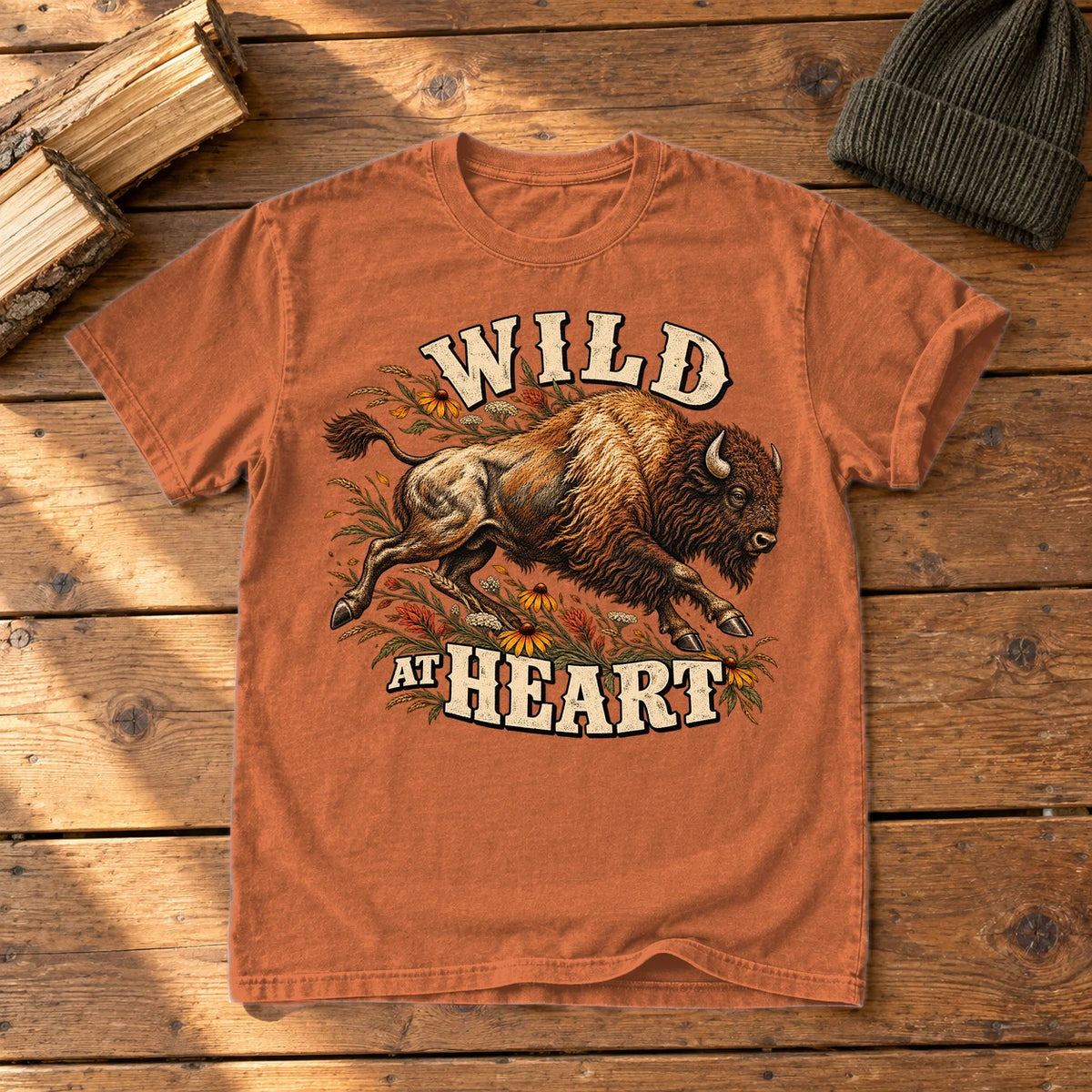 Wild at Heart Bison Graphic Tee on Yam Premium Tee