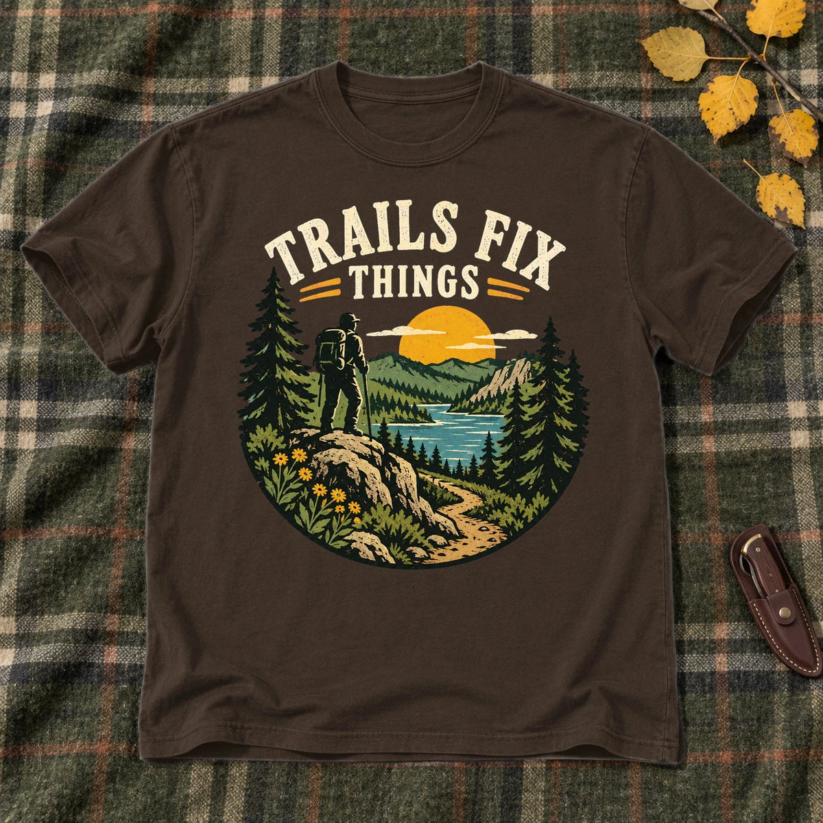 Trails Fix Things Vintage Graphic Tee on Dark Chocolate Everyday Soft Tee