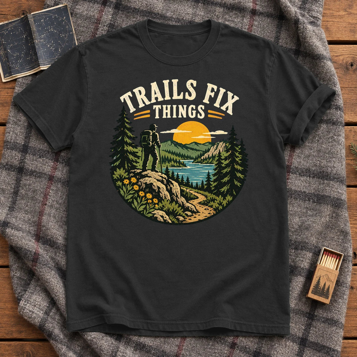 Trails Fix Things Vintage Graphic Tee on Black Premium Tee