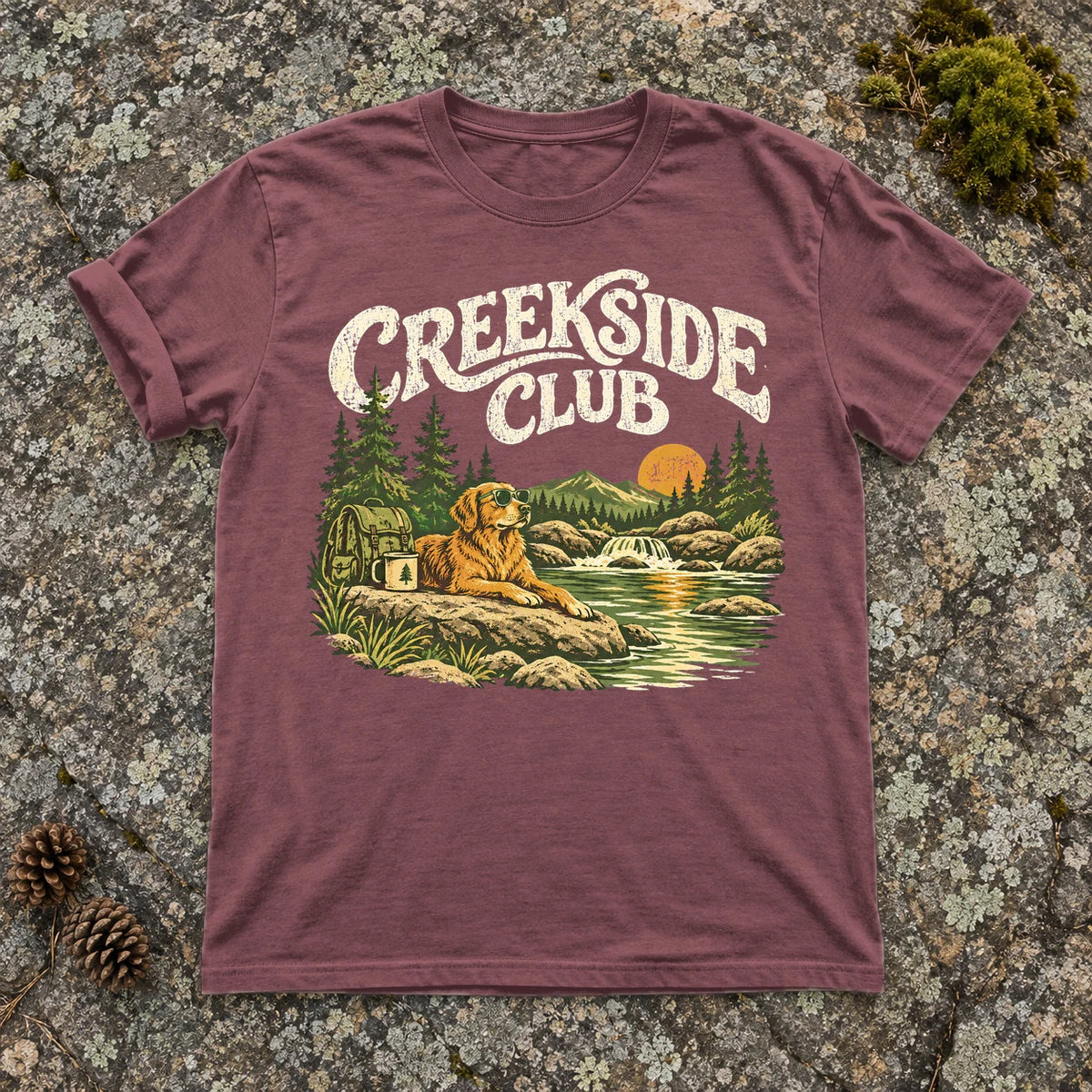 Creekside Club Golden Retriever Graphic Tee on Brick Premium Tee