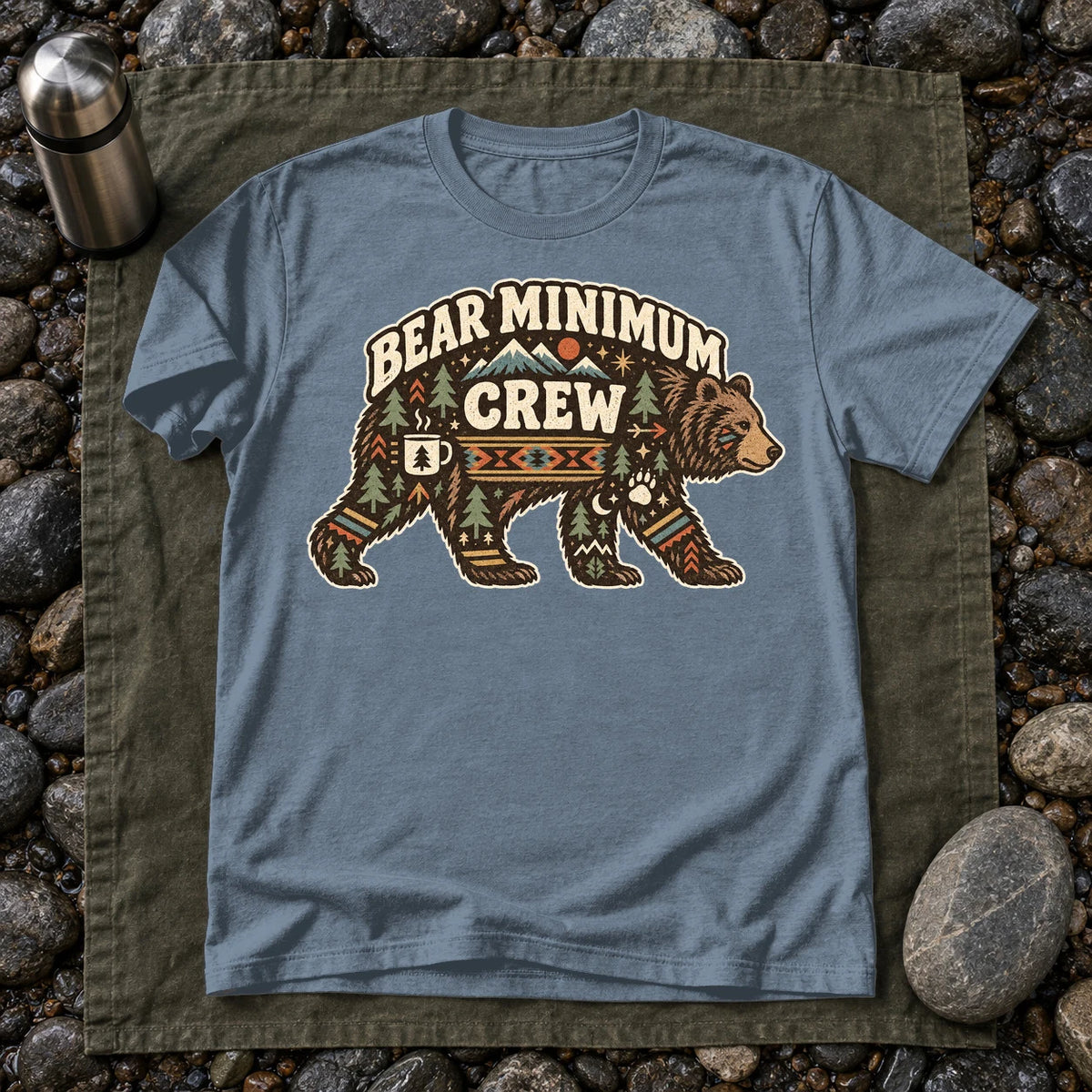 Bear Minimum Crew Graphic Tee on Heather Indigo Everyday Soft Tee