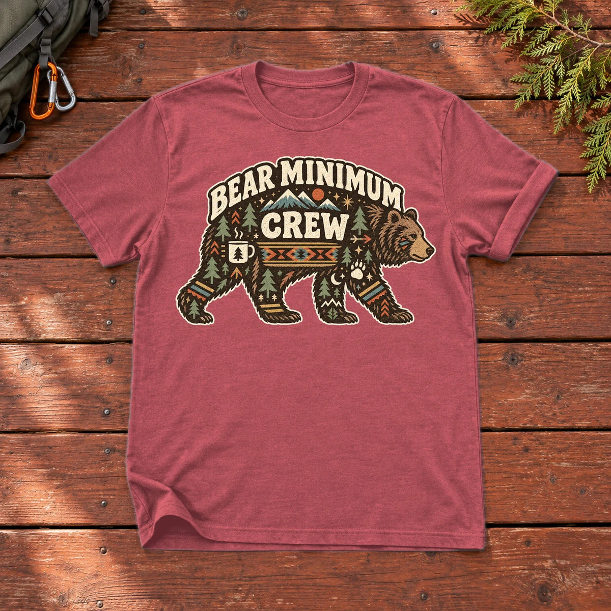 Bear Minimum Crew Graphic Tee on Heather Red Everyday Soft Tee