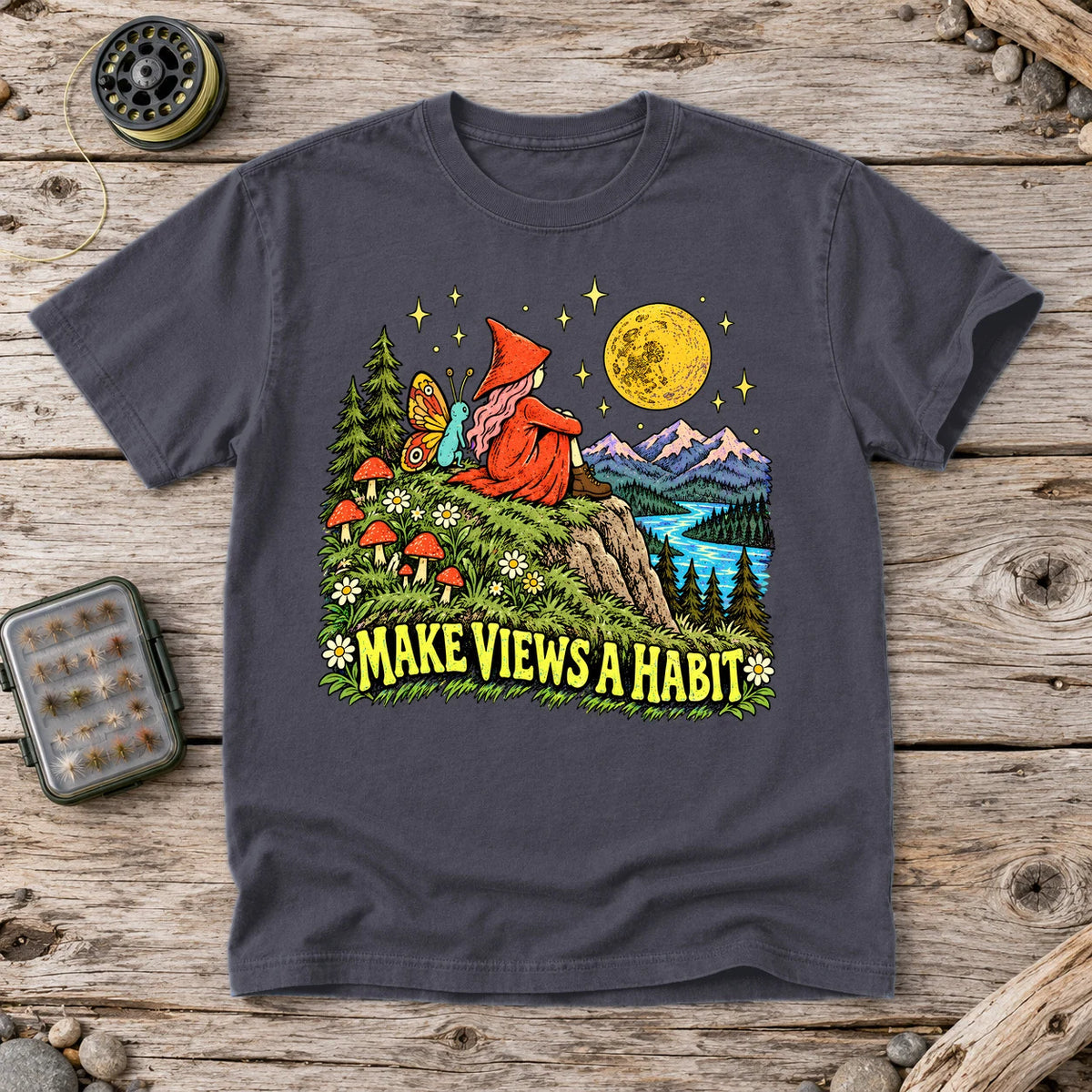 Make Views A Habit Vintage Graphic Tee on Navy Premium Tee