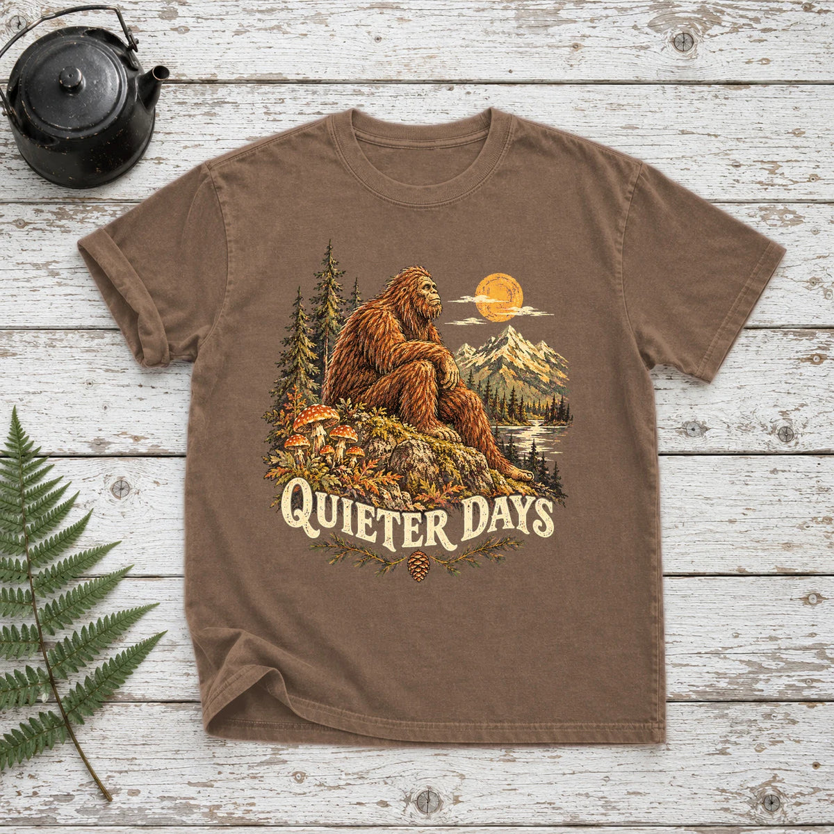 Quieter Days Bigfoot Graphic Tee on Espresso Premium Tee
