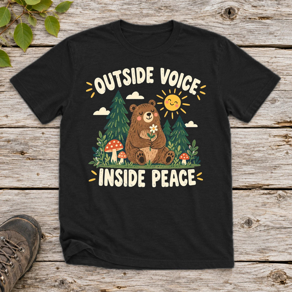 Outside Voice Inside Peace Graphic Tee on Black Everyday Soft Tee