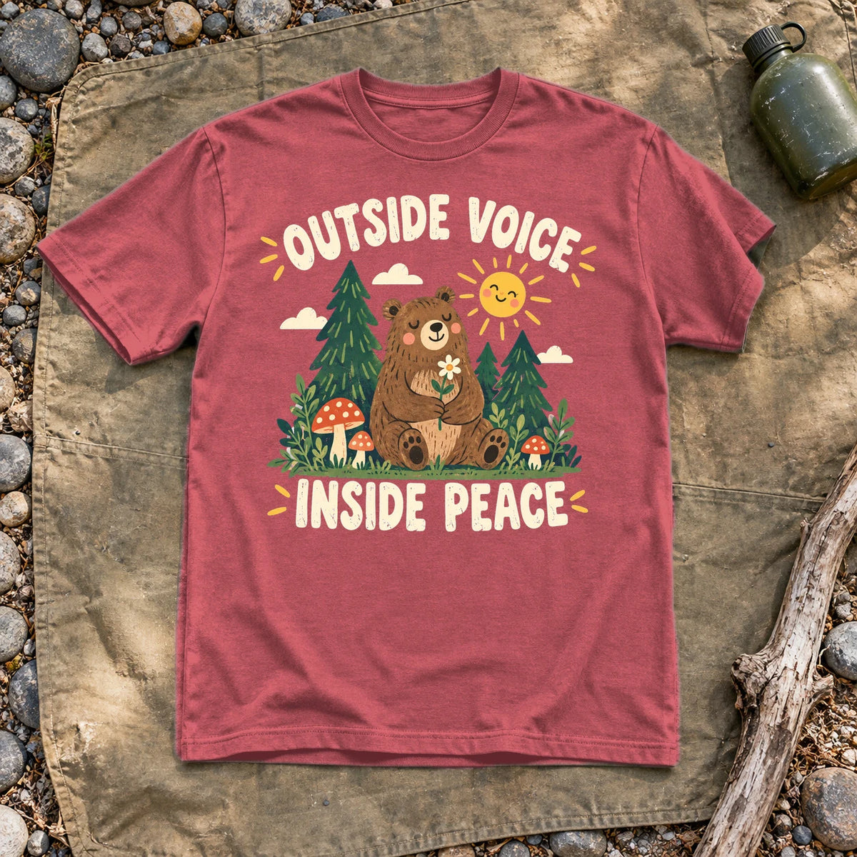 Outside Voice Inside Peace Graphic Tee on Heather Red Everyday Soft Tee