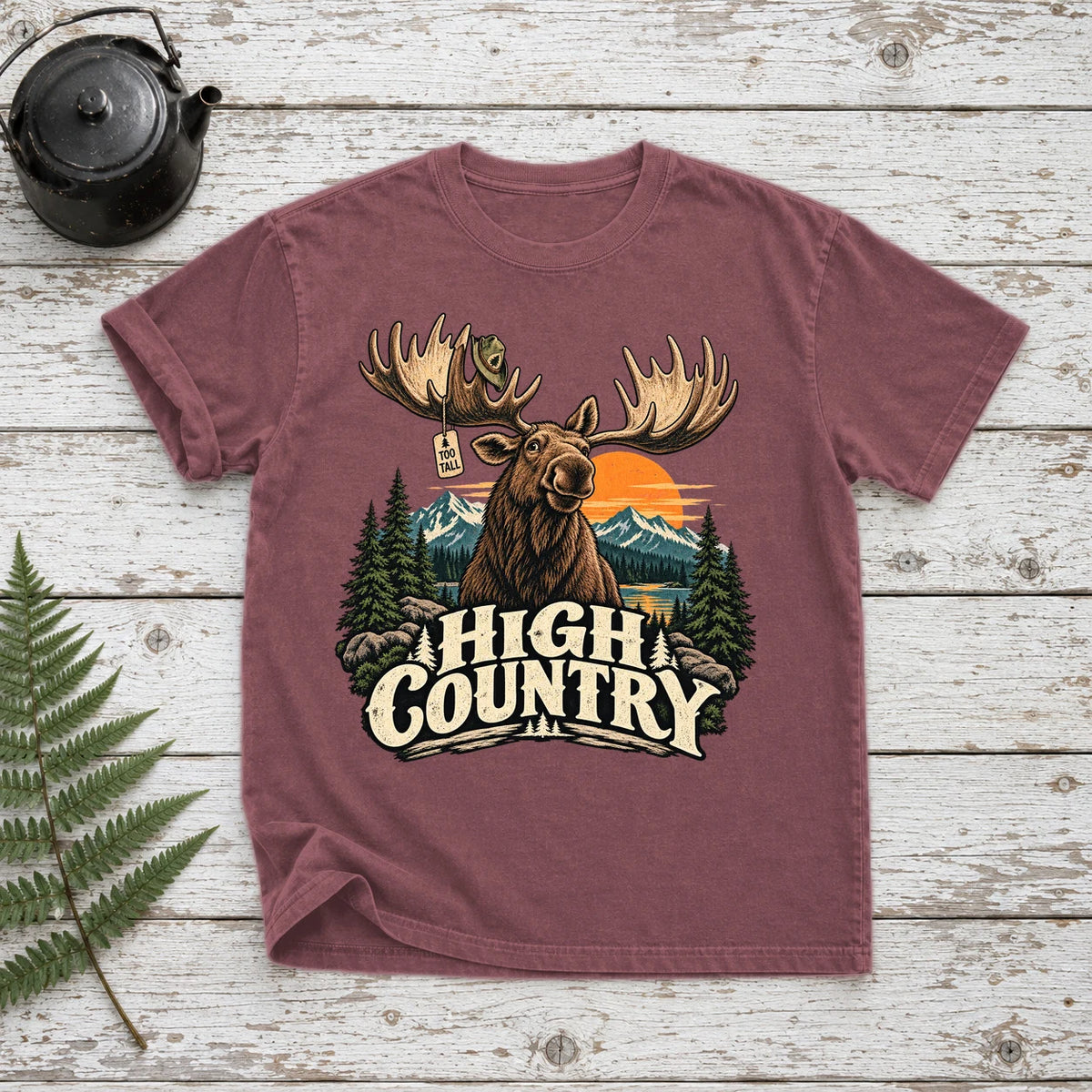 High Country 'Too Tall' Moose Graphic Tee on Brick Premium Tee