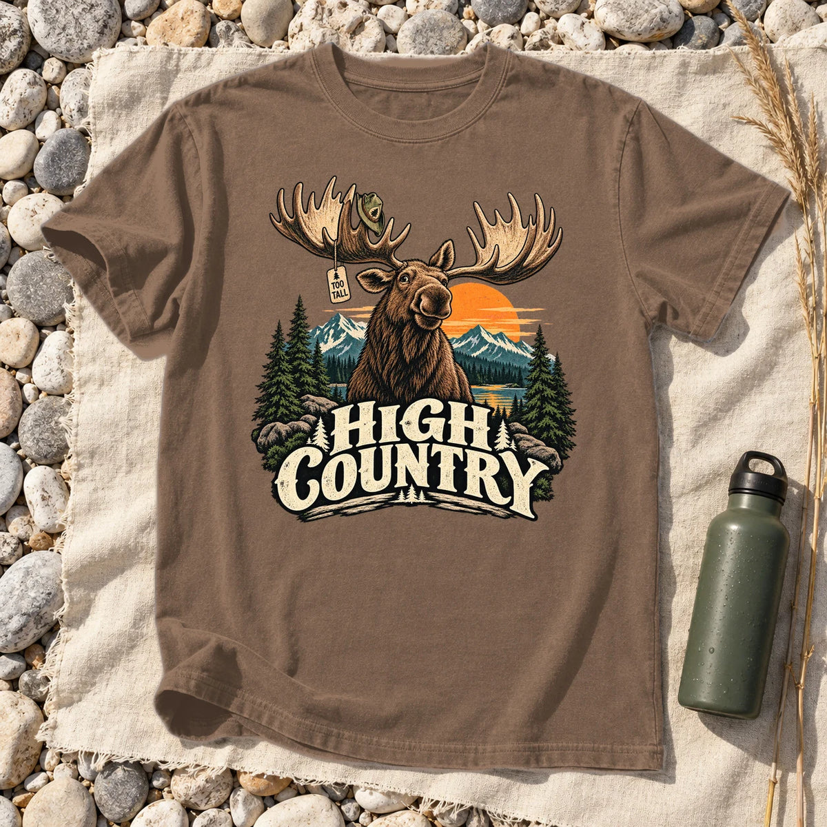 High Country 'Too Tall' Moose Graphic Tee on Espresso Premium Tee