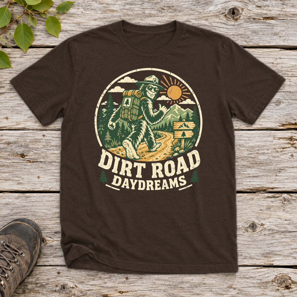 Dirt Road Daydreams Bigfoot Graphic Tee on Dark Chocolate Everyday Soft Tee