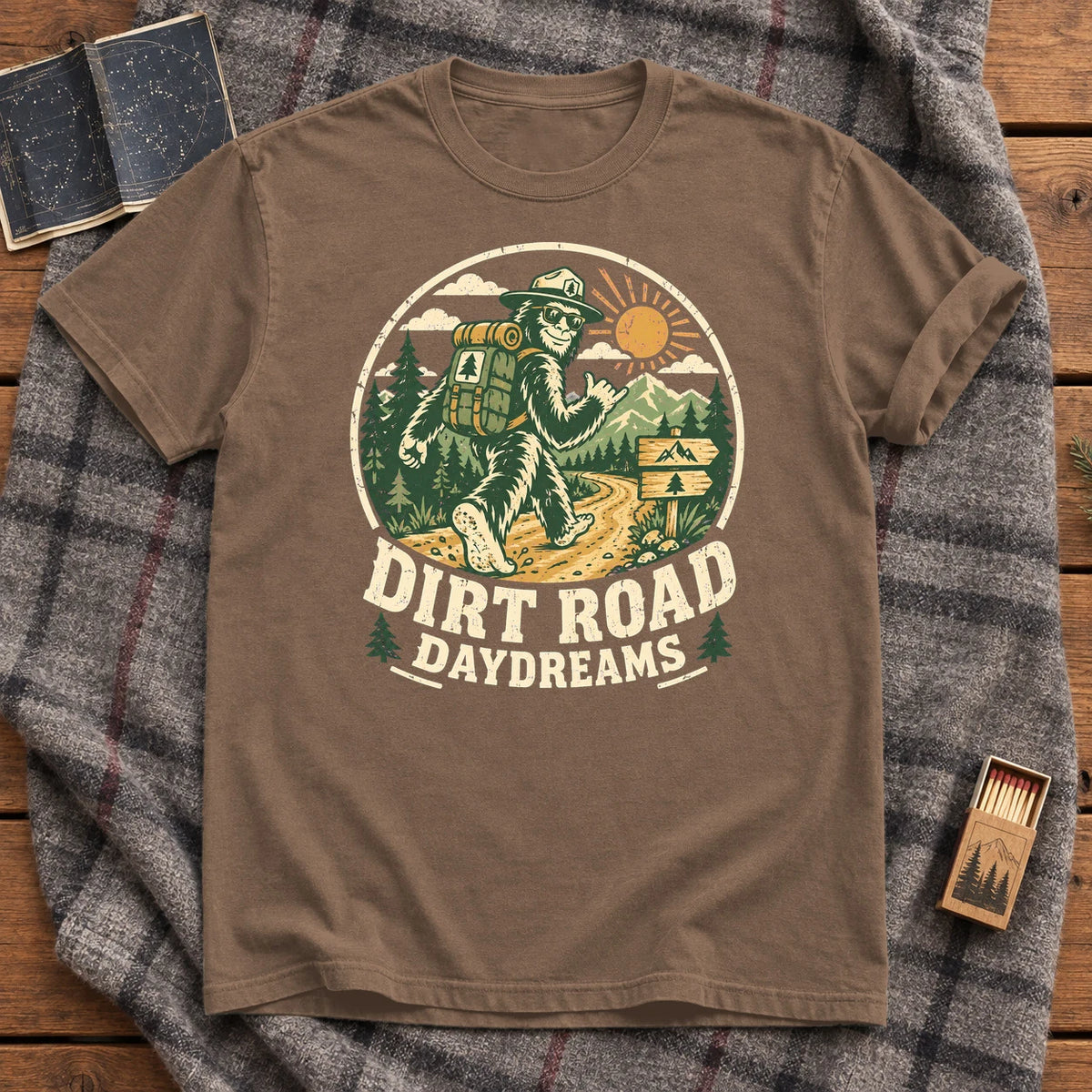 Dirt Road Daydreams Bigfoot Graphic Tee on Espresso Premium Tee