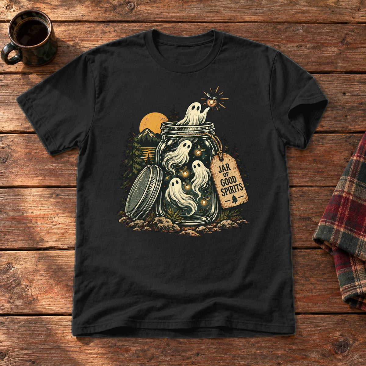 Jar of Good Spirits Graphic Tee on Black Everyday Soft Tee