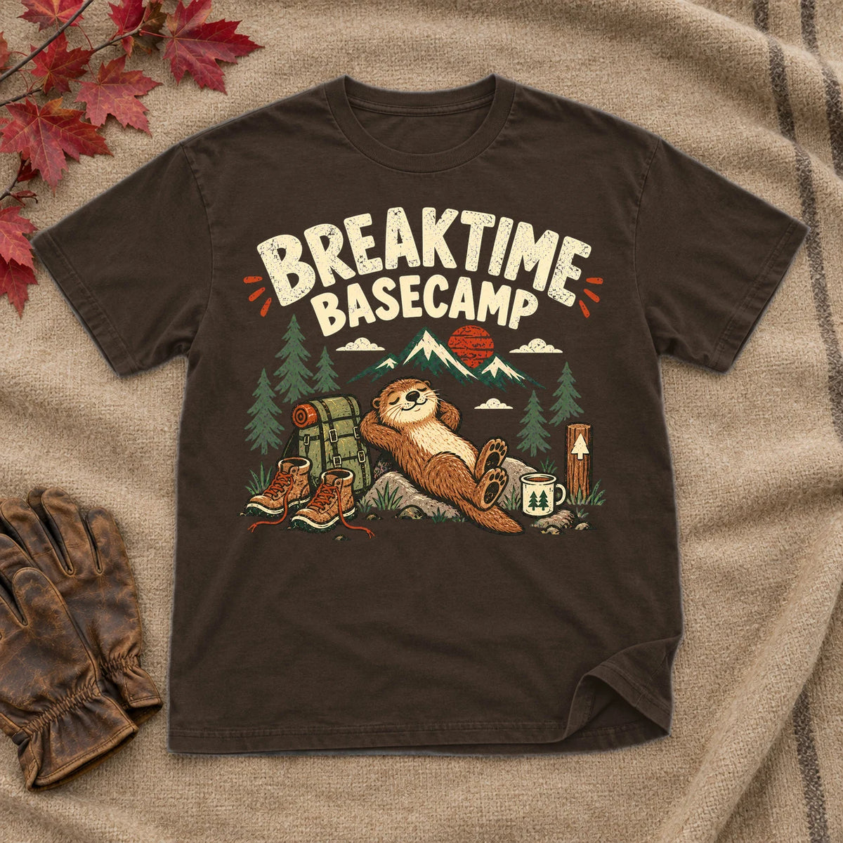 Breaktime Basecamp Otter Graphic Tee on Dark Chocolate Everyday Soft Tee