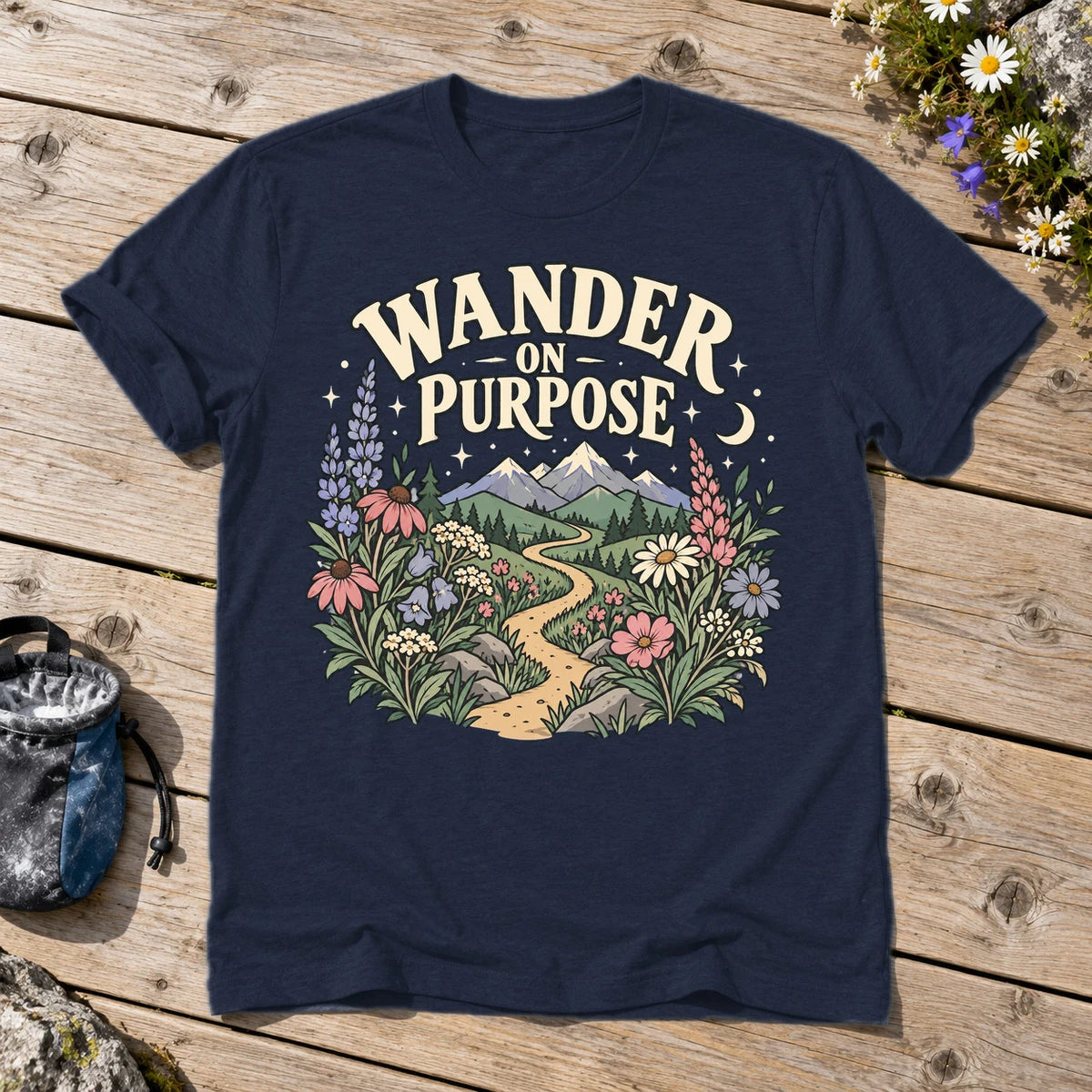 Wander On Purpose Graphic Tee on Navy Everyday Soft Tee