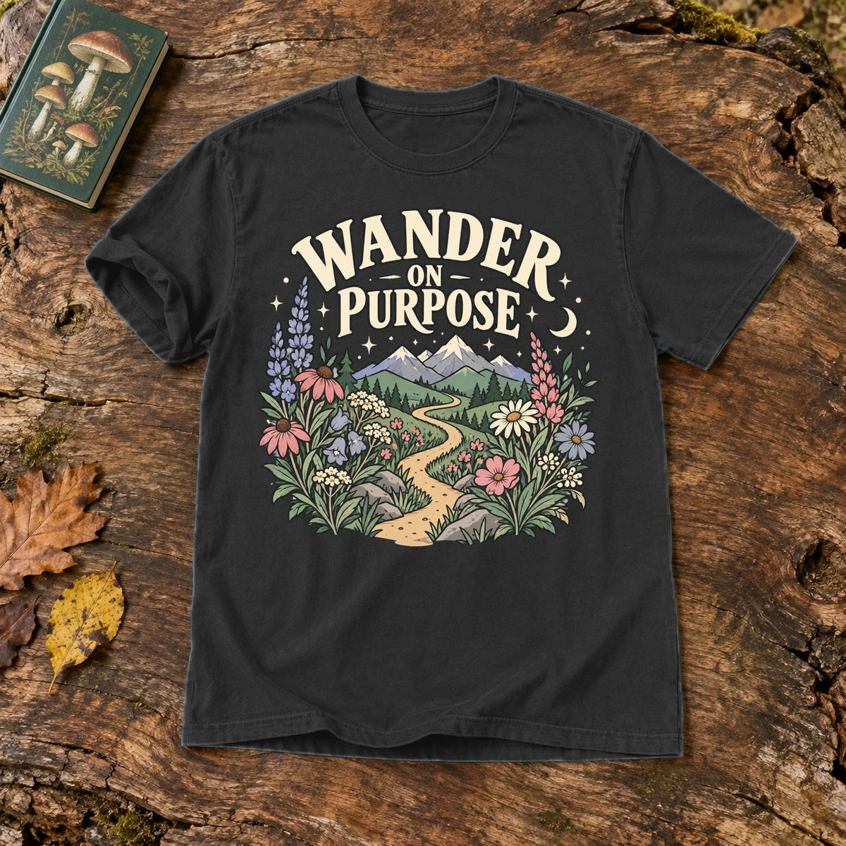 Wander On Purpose Graphic Tee on Black Premium Tee