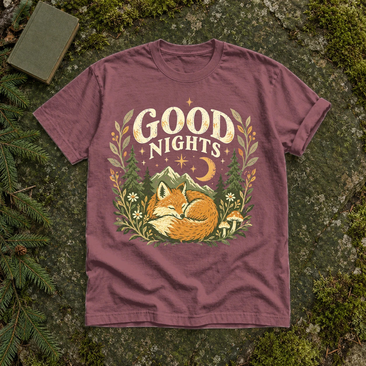 Good Nights Sleeping Fox Graphic Tee on Brick Premium Tee
