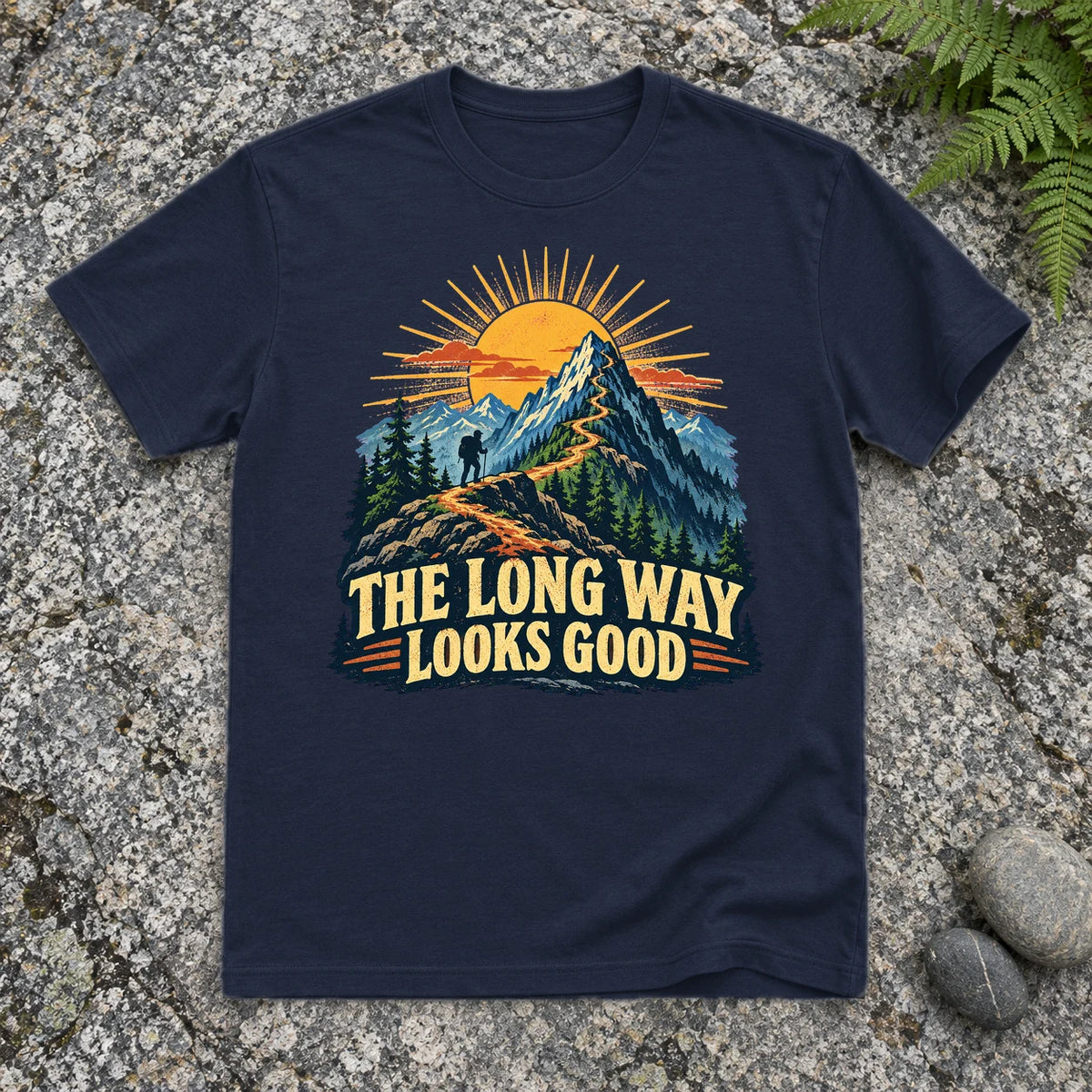 The Long Way Looks Good Graphic Tee on Navy Everyday Soft Tee