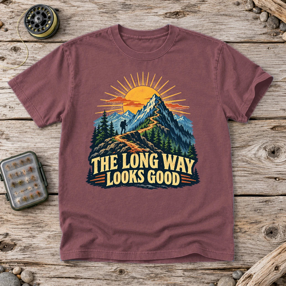 The Long Way Looks Good Graphic Tee on Brick Premium Tee