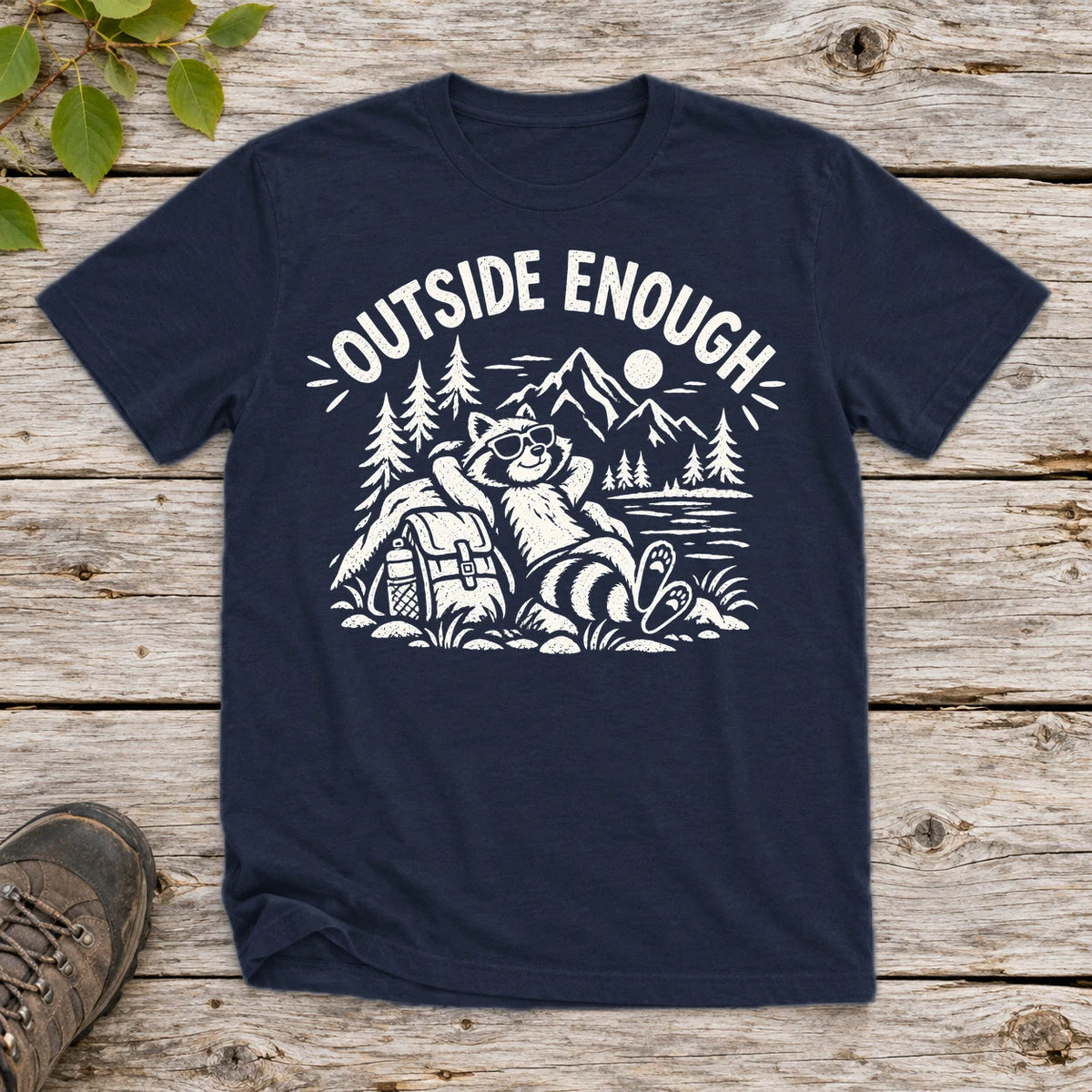 Outside Enough Raccoon Graphic Tee on Navy Everyday Soft Tee
