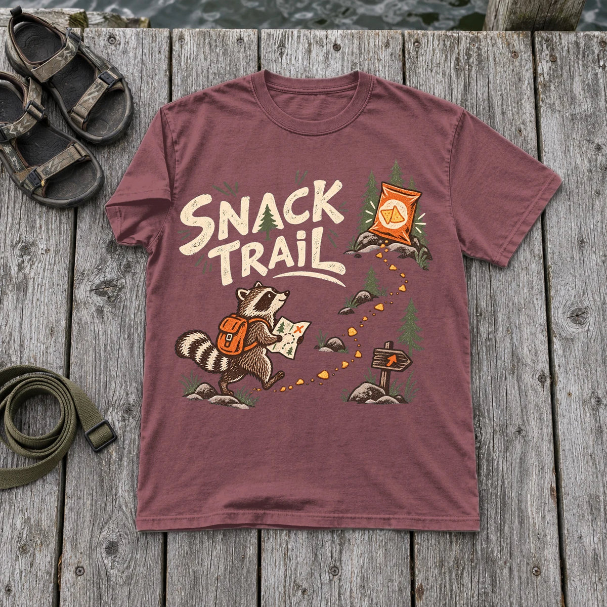 Snack Trail Raccoon Graphic Tee on Brick Premium Tee