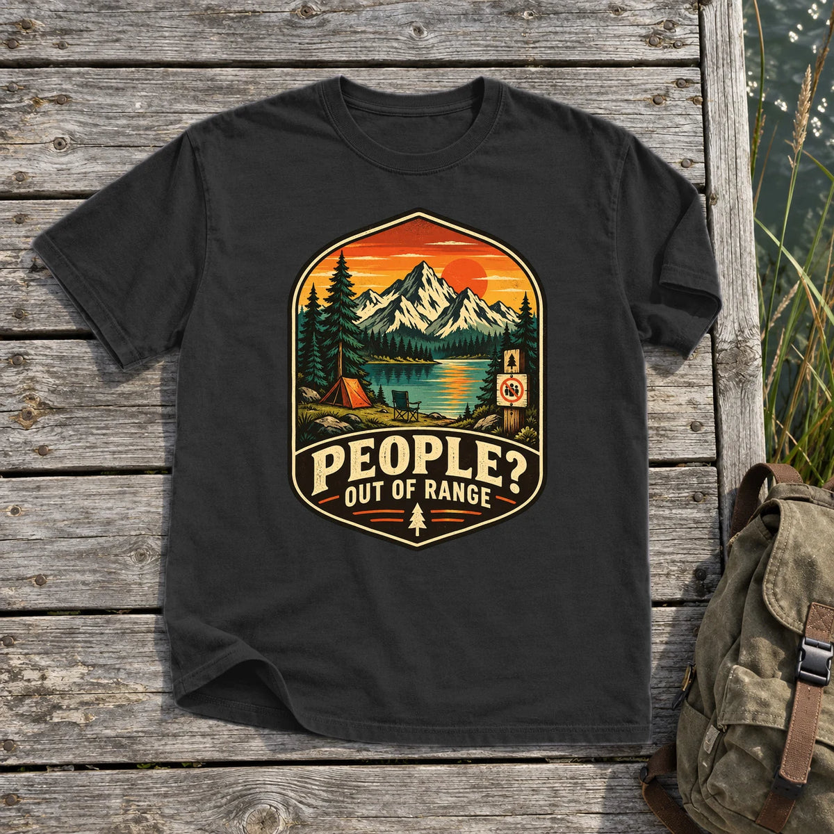 People Out of Range Vintage Graphic Tee on Black Premium Tee