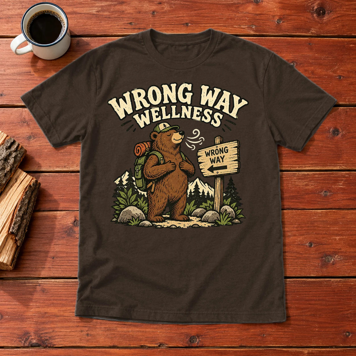 Wrong Way Wellness Graphic Tee on Dark Chocolate Everyday Soft Tee