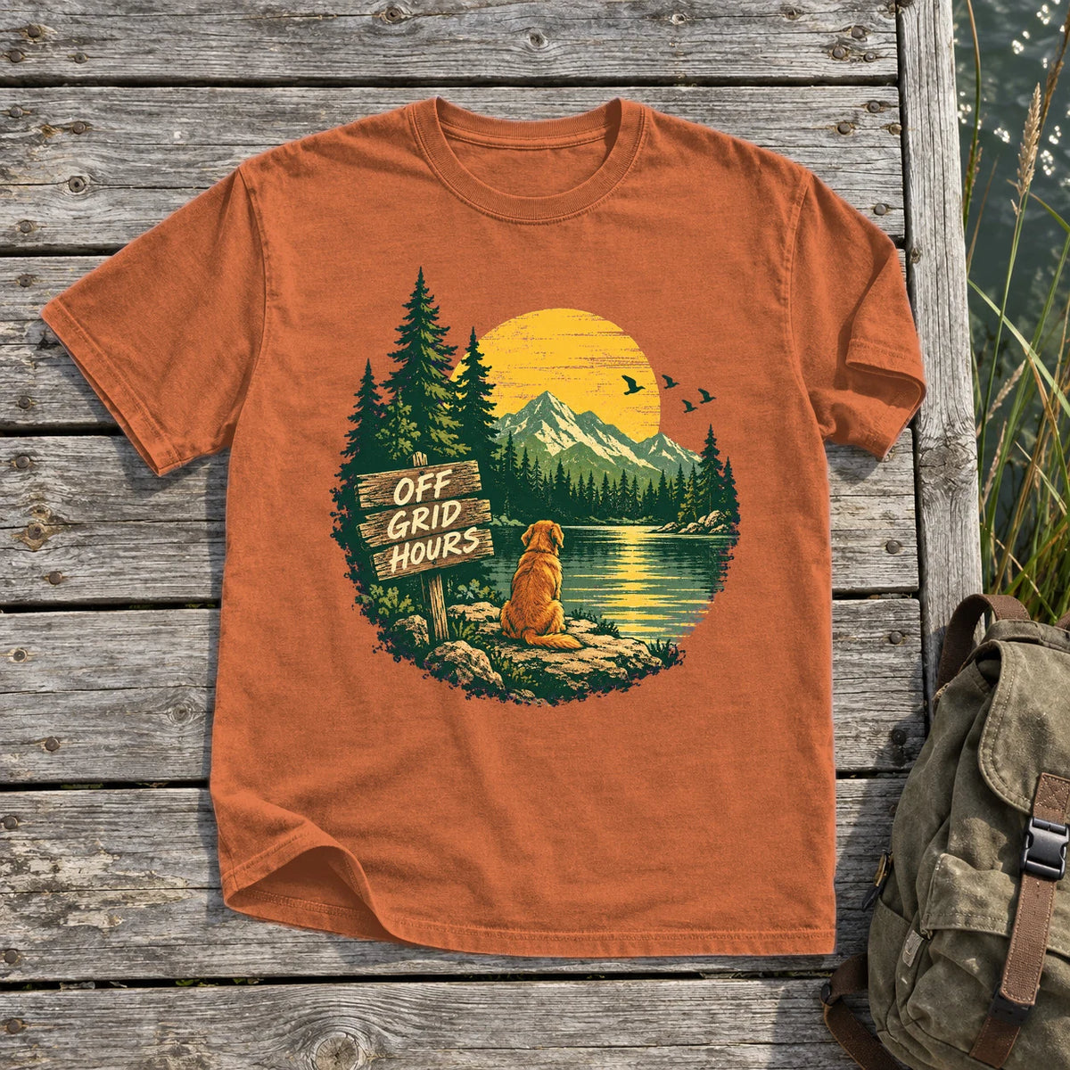Off Grid Hours Outdoor Dog Graphic Tee on Yam Premium Tee
