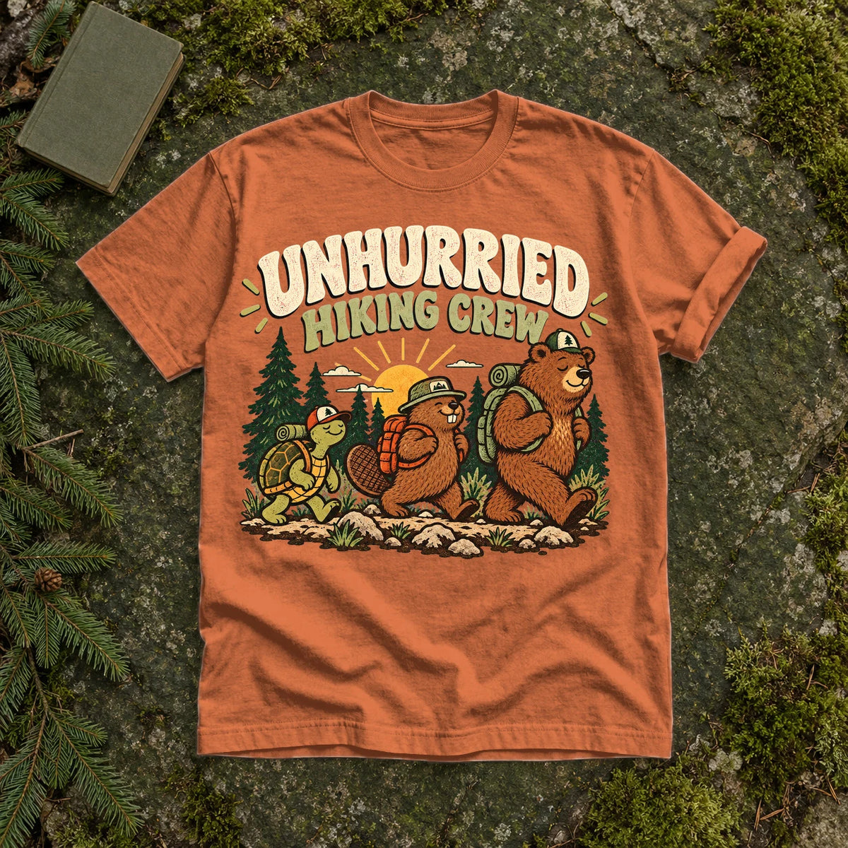 Unhurried Hiking Crew Graphic Tee on Yam Premium Tee