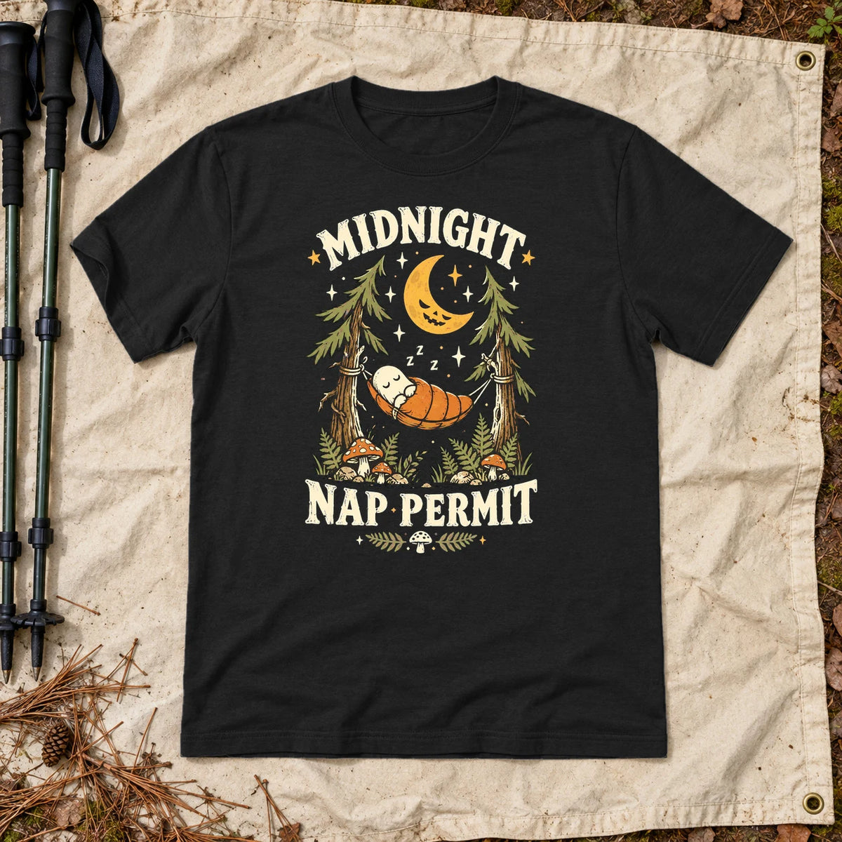 Midnight Nap Permit Ghost Graphic Tee on Black Everyday Soft Tee