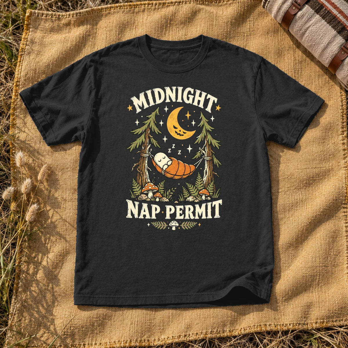 Midnight Nap Permit Ghost Graphic Tee on Black Premium Tee