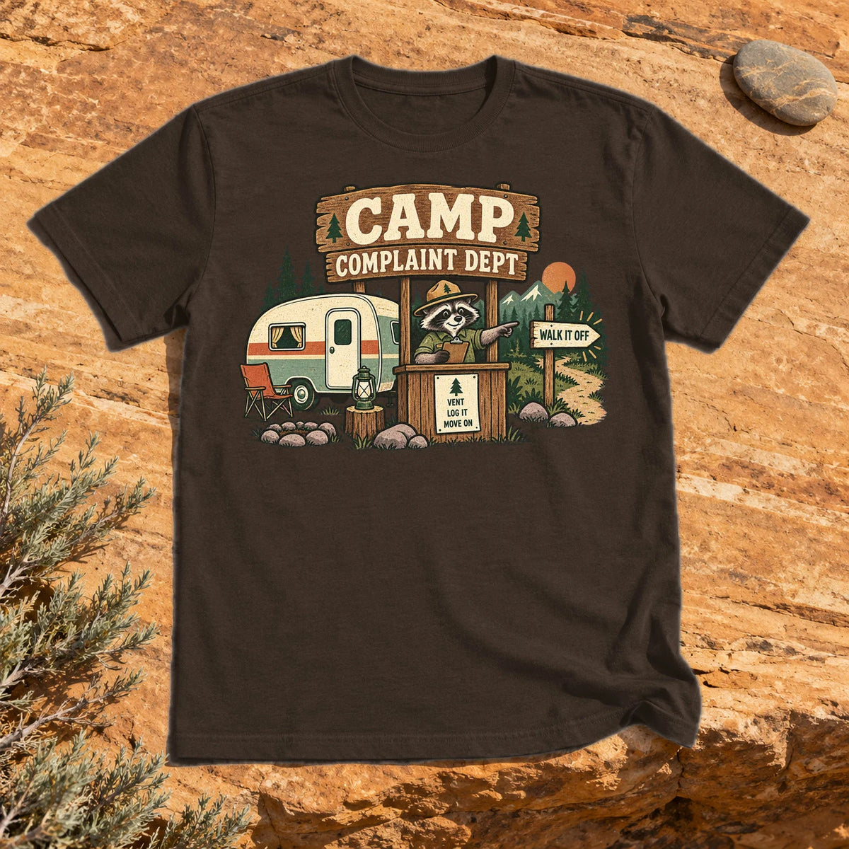 Camp Complaint Dept Graphic Tee on Dark Chocolate Everyday Soft Tee