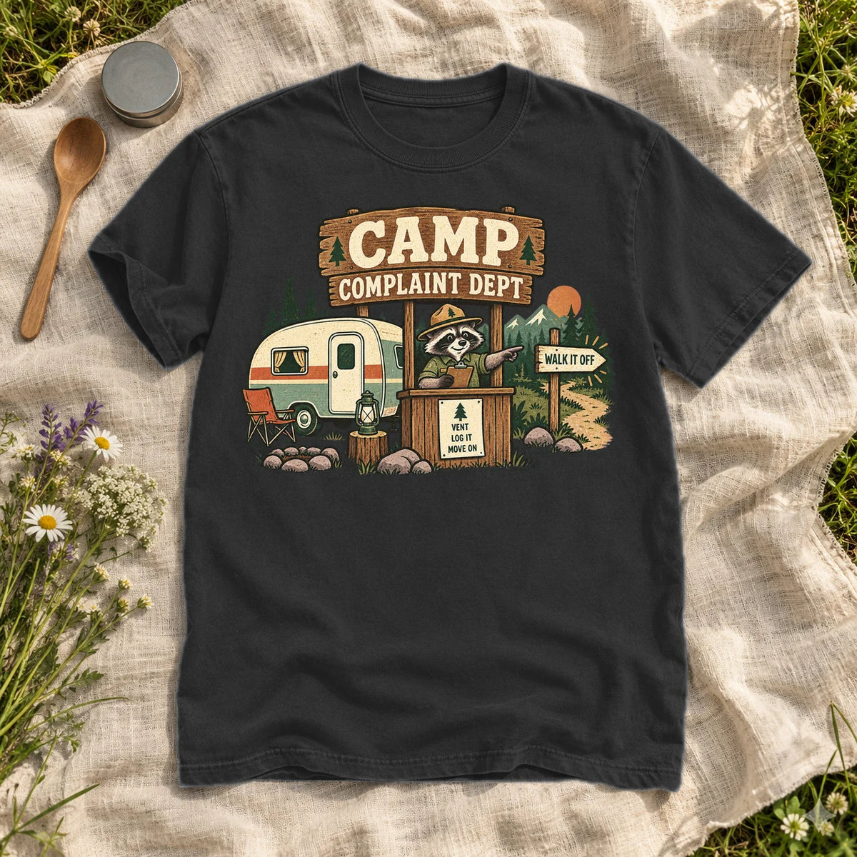 Camp Complaint Dept Graphic Tee on Black Premium Tee