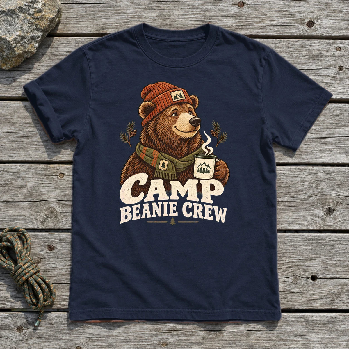 Camp Beanie Crew Graphic Tee on Navy Everyday Soft Tee