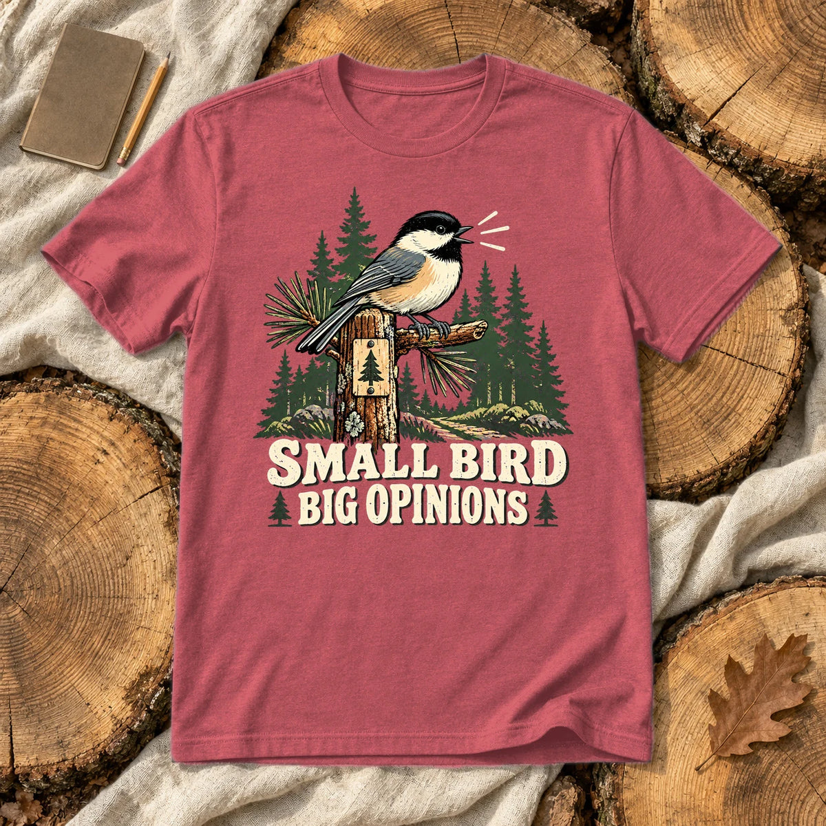 Small Bird Big Opinions Graphic Tee on Heather Red Everyday Soft Tee