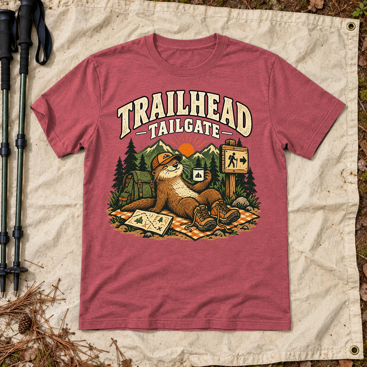 Trailhead Tailgate Otter Graphic Tee on Heather Red Everyday Soft Tee