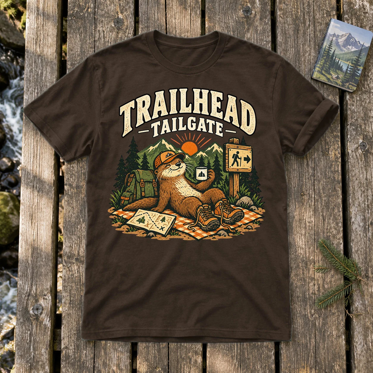 Trailhead Tailgate Otter Graphic Tee on Dark Chocolate Everyday Soft Tee