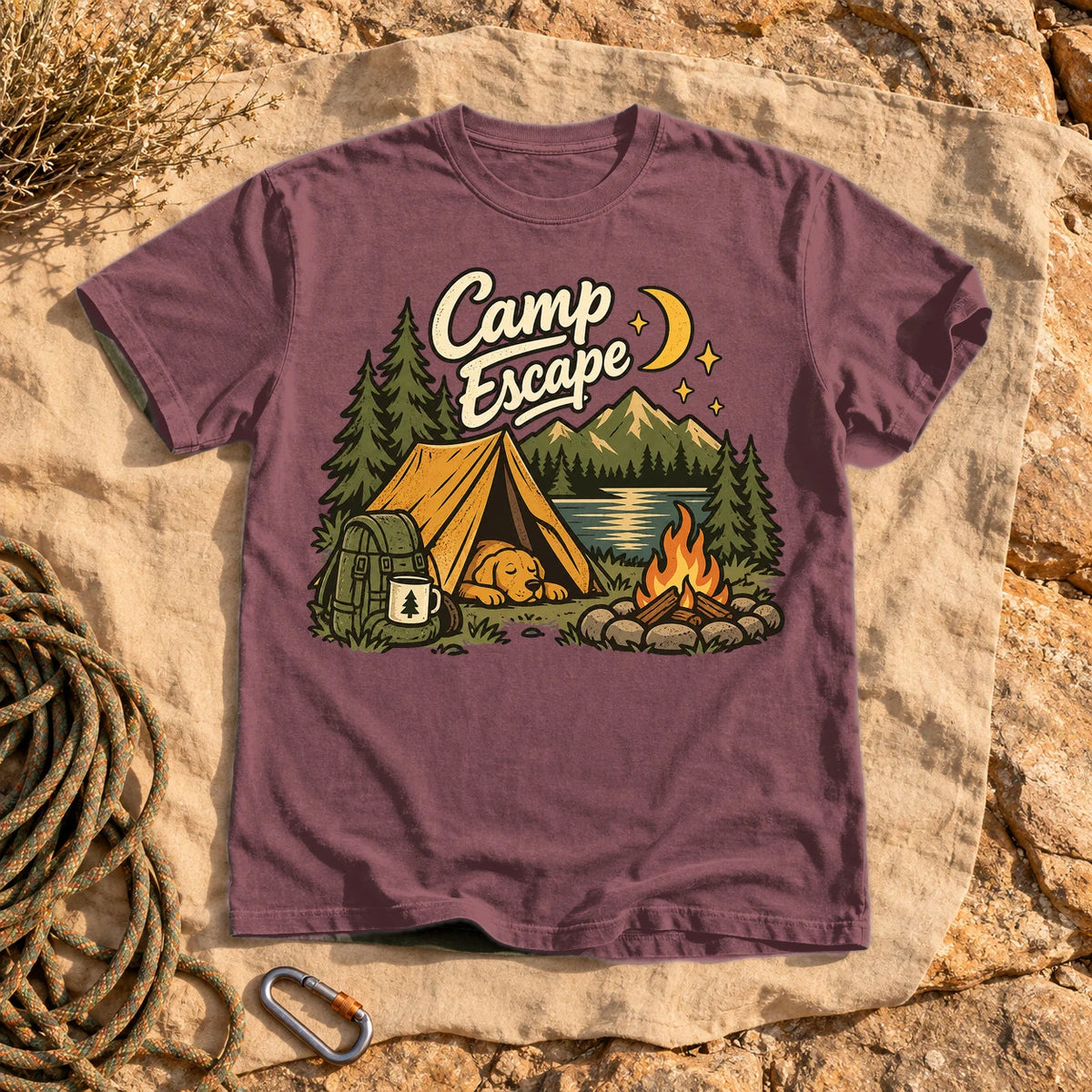 Camp Escape Vintage Camping Graphic Tee on Brick Premium Tee